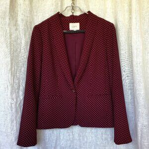 Ann Taylot Loft burgandy/ maroon blazer, cream polka dots, lined, small, office